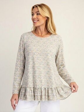Easel Floral Ruffle Hem Tunic | Size M | Soft & Lightweight Boho Top